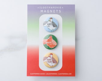 Hens Winging It Set of 3 Magnets