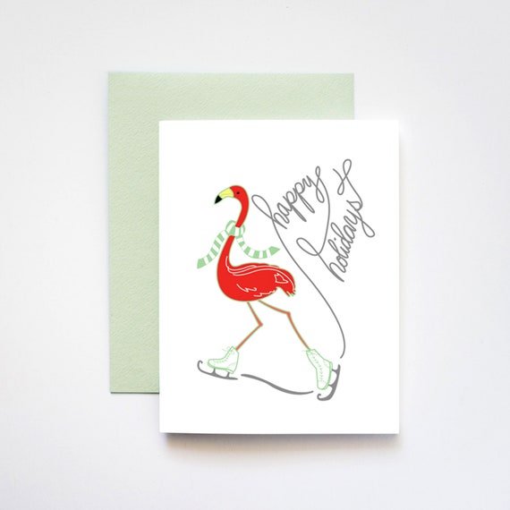 Happy Holidays Flamingo on Silver Foil Ice - Set of 5