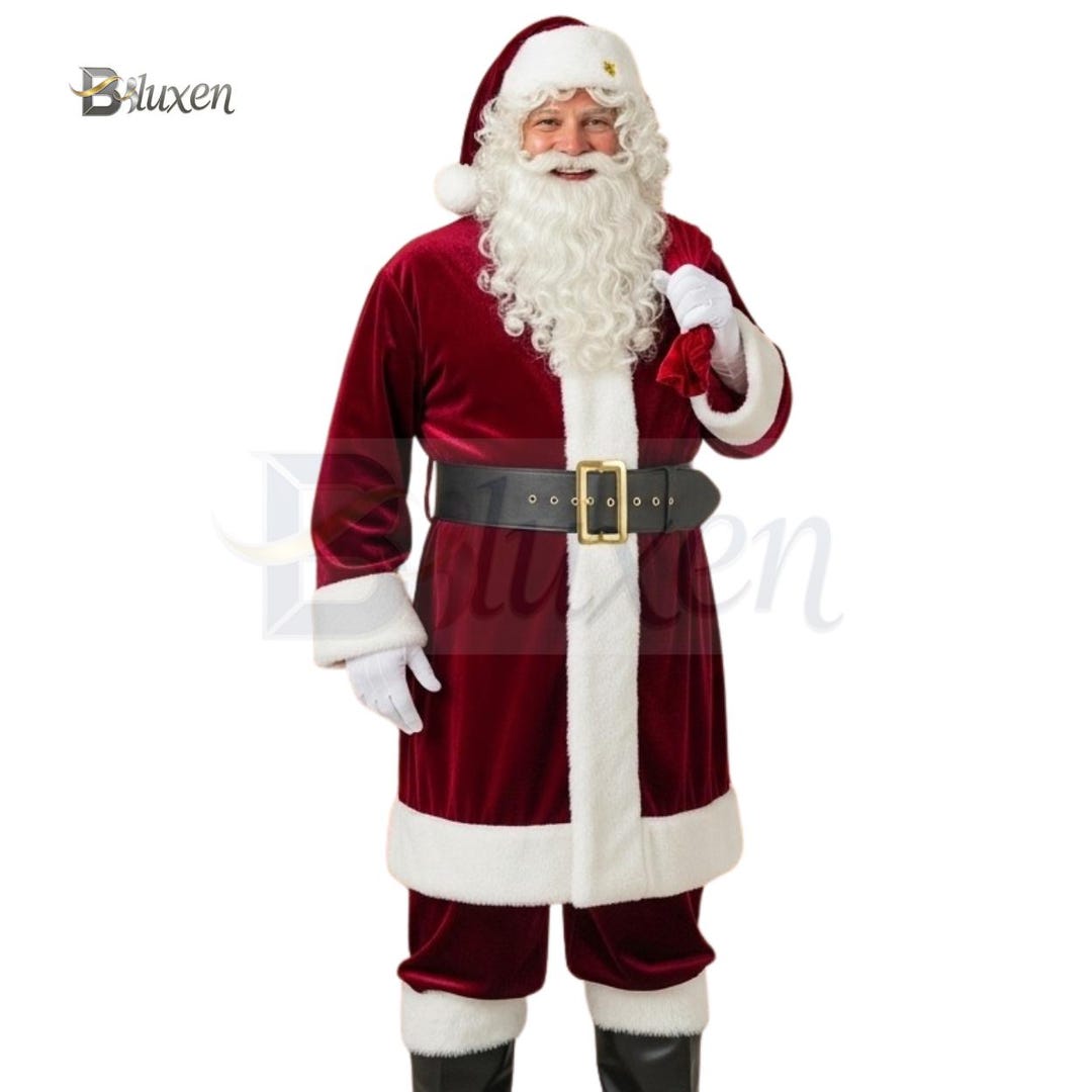 Luxury Velvet Santa Suit: Handmade Red Coat, Hat, Pants - Genuine Fur ...