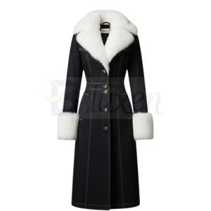 Leather Coat: Black Biker coat with White Faux Fur Trim