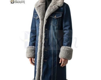 Vintage 90's / Y2K Giacca Gallery Faux Fur Trim Faded Denim