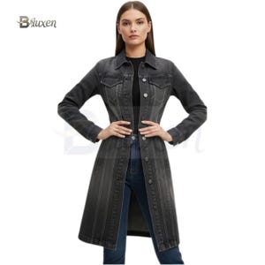 Urban Western Denim Trench Coat - Longline Dark Grey Jacket