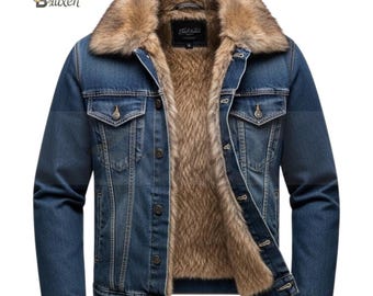 Vintage 90's / Y2K Giacca Gallery Faux Fur Trim Faded Denim