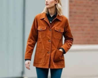Rust Corduroy Jacket – Button-Up Fall Layer with Utility Pockets and Casual Vintage Texture