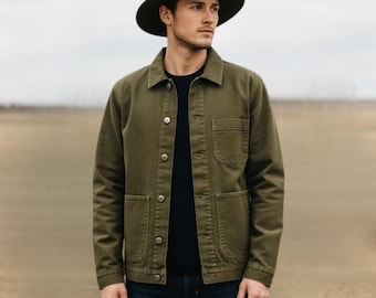 Zielony płaszcz sztruksowy | Krój unisex | Styl rustykalny,
