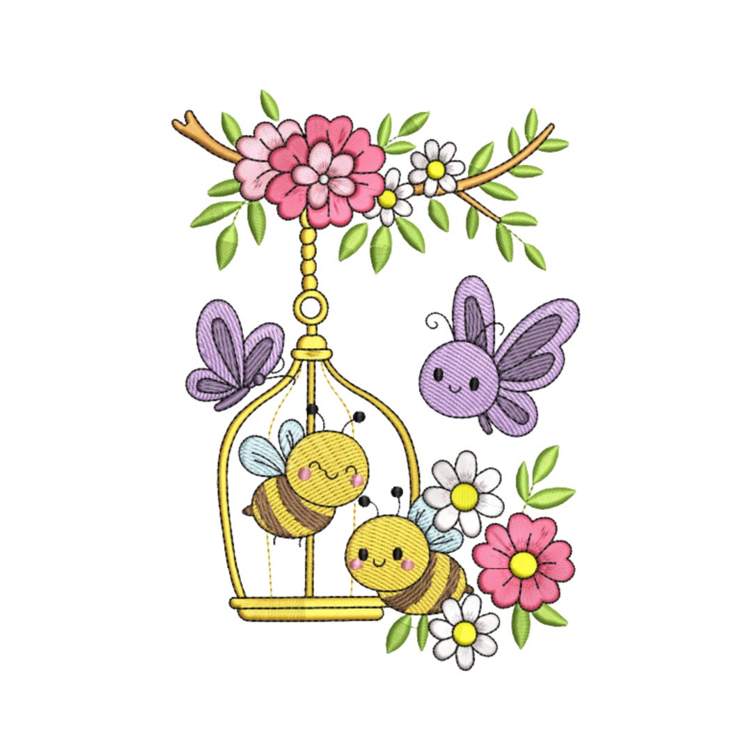 Floral Bees Embroidery Design | Cute Spring Bee & Butterfly Machine ...