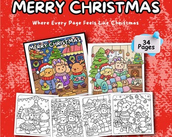 Libro para colorear de Feliz Navidad: 34 escenas navideñas acogedoras y festivas, PDF imprimible
