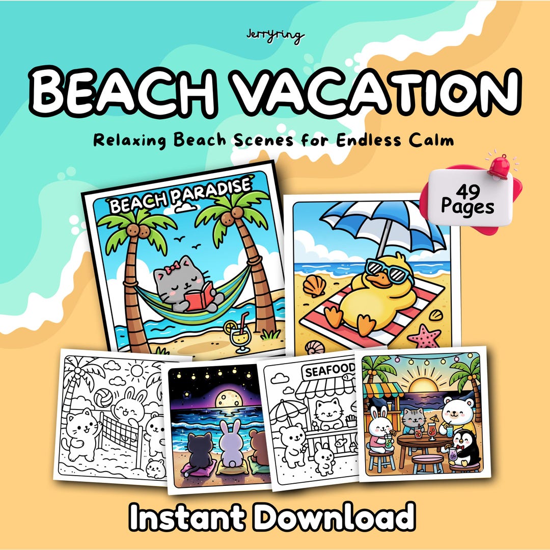 Beach Vacation Coloring Book –cozy Relaxing Ocean Scenes, Bold & Easy ...