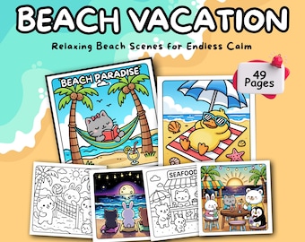 Beach Vacation Coloring Book –Cozy Relaxing Ocean Scenes, Bold & Easy Summer Pages | Printable PDF