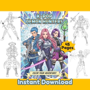 K-POP Demon Hunters Coloring Book – 45 Anime K-pop Warrior Pages | Bold Easy Printable PDF (8.5x11 in) for Teens & Adults