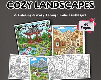 Cozy Landscapes Coloring Book – 49 Page Printable Scenes (PDF Download)