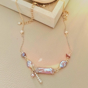 Freshwater Pearl Necklace and Earrings Set, Handmade Baroque Pearl Jewelry, Gold Chain, Bridal Jewelry, Anniversary Gift for Her