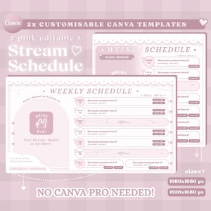 Pink Stream Schedule Canva Template for VTubers & Streamers | Cute Stream Schedule | Vtuber Schedule Template Bundle | Editable
