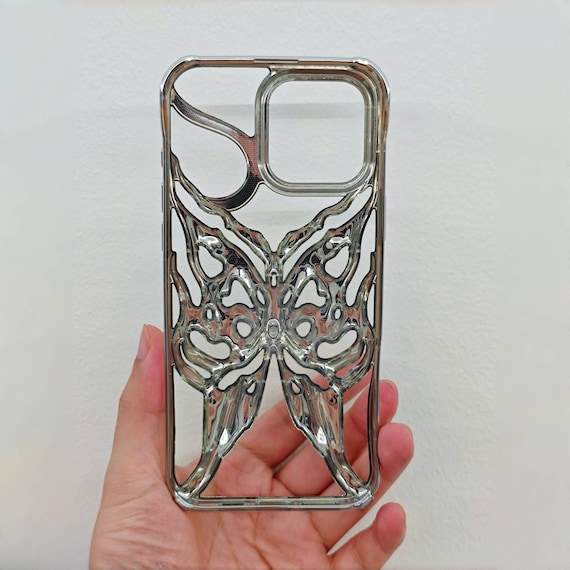 Silver Butterfly Phone Case For iPhone 16 15 14 13 12 Pro Max X