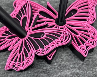 Tour de table papillon pour tricot et crochet - Noir et rose vif - Imprimé en 3D