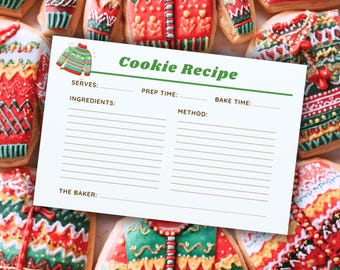 Cookie Rezept Karte druckbare Vorlage & Geschenkanhänger Ugly Pullover Austausch Weihnachten Party Tausch Urlaub teilen Plakat Digitaler Download DIY