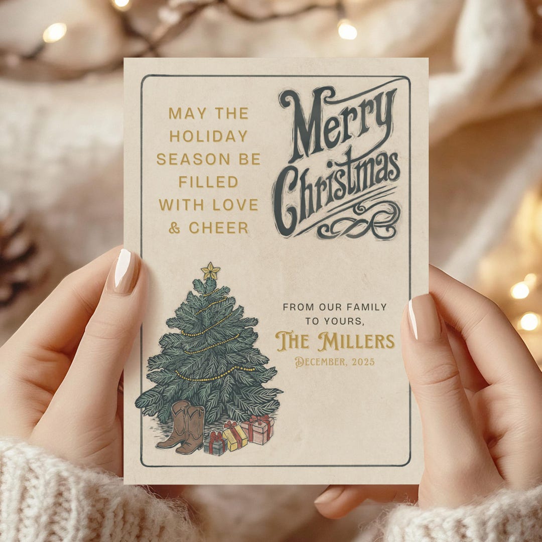 Vintage Christmas Card Template Printable Holiday Card Rustic Christmas
