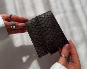 Brown Python Leather Wallet, Dark Chocolate Snakeskin Wallet, Handmade Exotic Leather Wallet, Compact Wallet for Men and Women, Gift Idea