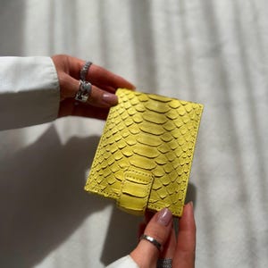Yellow Python Leather Wallet, Lemon Snakeskin Wallet, Bright Exotic Leather Wallet, Handmade Compact Wallet for Women, Unique Gift Idea