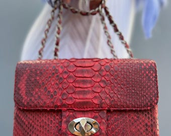 Bolso bandolera de piel de pitón hecho a mano: bolso bandolera de piel de serpiente exótica