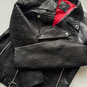 Black Python Leather Jacket Men, Exotic Snakeskin Biker Jacket, Handmade Luxury Leather Jacket,  Moto Jacket, Designer Statement Piece