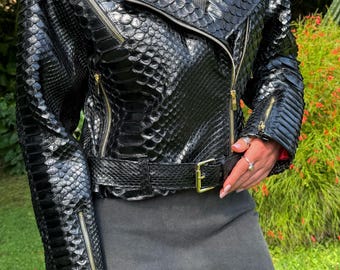 Jaqueta de couro de píton real feita à mão | Jaqueta de motociclista exótica personalizada