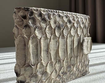 Cartera de piel de pitón natural, cartera plegable de piel de serpiente sin teñir, cartera de piel exótica hecha a mano, cartera de lujo neutra, regalo para él/ella.