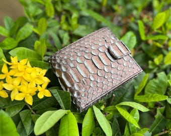 Cartera de piel de pitón bronce, cartera de piel de serpiente, cartera de piel exótica hecha a mano, cartera con degradado natural, cartera compacta, regalo unisex
