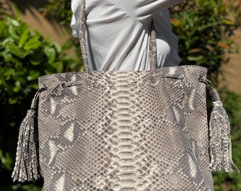 Bolsa de compras de couro de píton de luxo: bolsa exótica feita à mão para o dia a dia