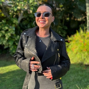 Handmade Python Leather Biker Jacket: Custom Fit Women&#39;s Motorcycle Jacket