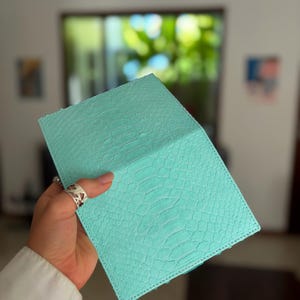 Genuine Python Leather Passport Cover, Mint Snakeskin Passport Holder, Handmade Travel Wallet, Exotic Leather Case, Gift for Traveler