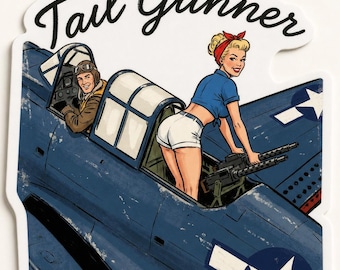 WWII neusversiering sticker, staartschutter pin-up sticker, vintage luchtvaart