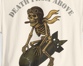 Camiseta con el diseño del morro de un bombardero de la Segunda Guerra Mundial: Piloto con calavera de Lucky Strike