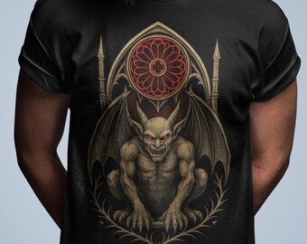 Gothic Gargoyle T-Shirt, Cathedral Guardian, Halloween Tee