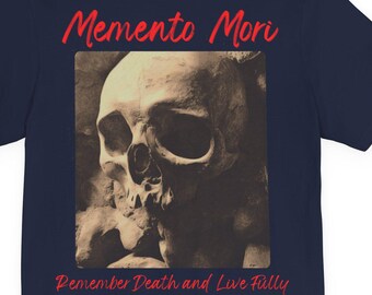 Maglietta Memento Mori: Tesoro gotico con grafica ispirata alla filosofia stoica e al teschio
