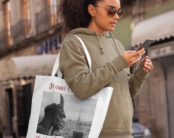 Notre Dame Gargoyle Canvas Tote Bag: Paris Eiffel Tower Photo Art