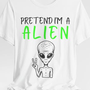 Funny Alien Halloween Shirt, Lazy UFO Costume Tee, Spooky Season image 3