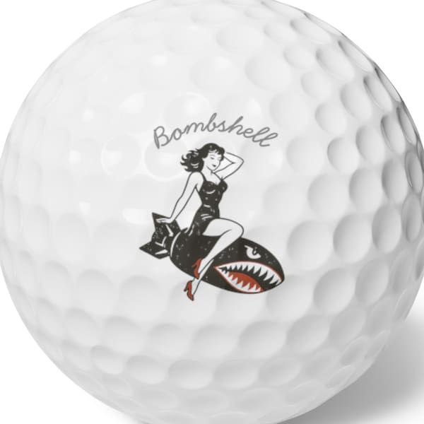 Bombshell Pin-Up Golf Balls Set of 6, Vintage Aviation Nose Art