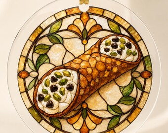 Ozdoba witrażowa z cannoli, włoskie wypieki, pamiątka świąteczna