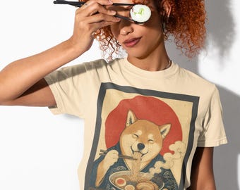 Koszula Ramen, japońska koszulka z grafiką Shiba Inu Ukiyo-e