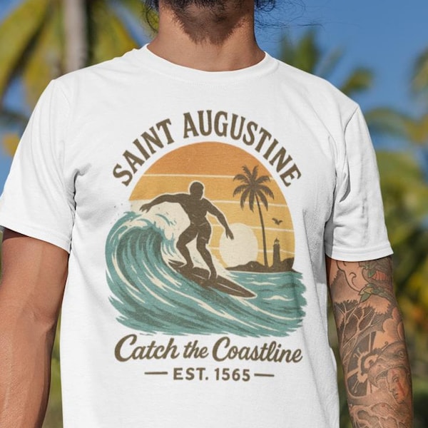 St. Augustine Surf T-Shirt: Retro Sunset Beach, Florida Souvenir