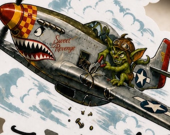 WWII Nose Art Gremlin-sticker, vintage Warbird-luchtvaartsticker, pilootcadeau