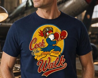 Koszulka „Cock O The Walk”, koszulka z nadrukiem nosa bokserskiego koguta, styl vintage military