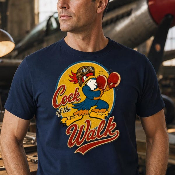 Cock O The Walk Shirt, Boxing Rooster Nose Art Tee, Vintage Military