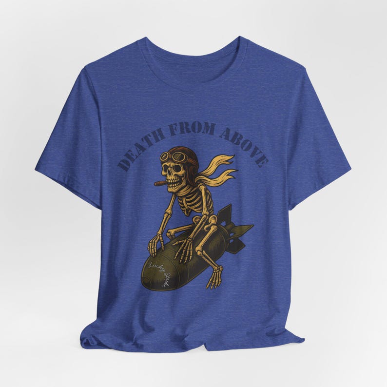 WWII Bomber Nose Art T-Shirt: Lucky Strike Skull Pilot image 9