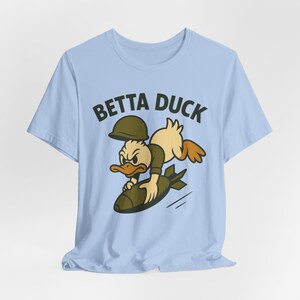 Betta Duck Bomb Rider T-Shirt: Retro Cartoon Military Nose Art Style image 10