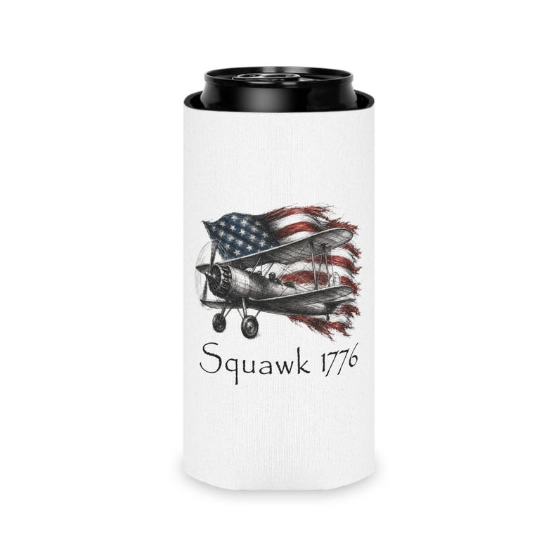 Stearman Biplane Can Cooler, Squawk 1776 Aviation Koozie, Pilot Gift image 6