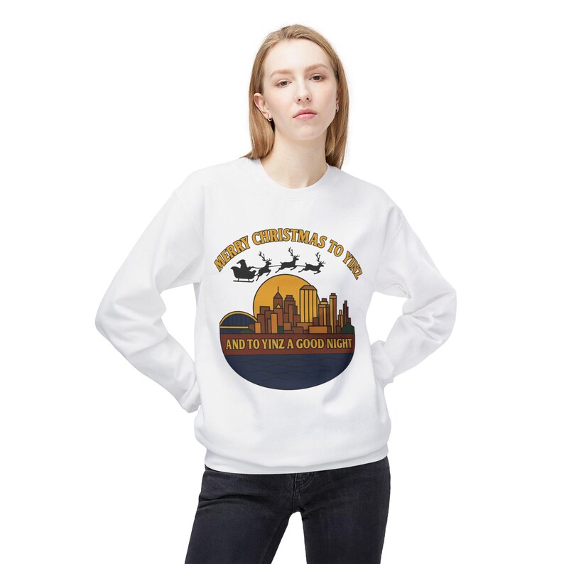 Pittsburgh Christmas Sweatshirt: Steel City Skyline, 'Merry Christmas to Yinz' image 5