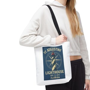Vintage St. Augustine Lighthouse Tote Bag: Coastal Nautical Design image 2
