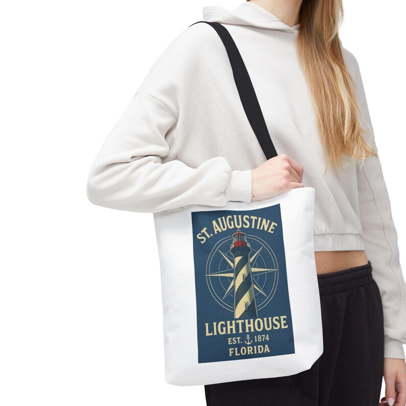 Vintage St. Augustine Lighthouse Tote Bag: Coastal Nautical Design image 2